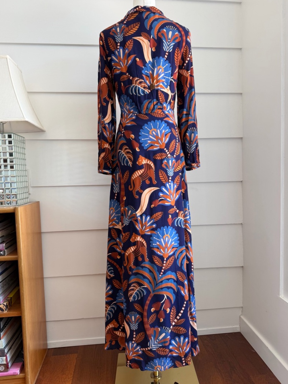 Farm Rio Blue Nature Beauty Long Sleeve V-Neck Maxi Dress size S - Picture 4 of 10